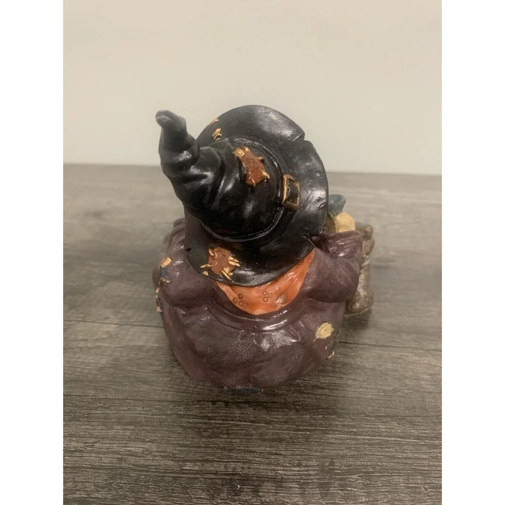 Vintage Halloween Witch Resin Candy Dish Figurine with Cat Purple Folk Art 5.5